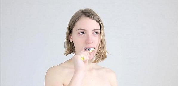  Slutty girl gets mouthfucked with a toothbrush